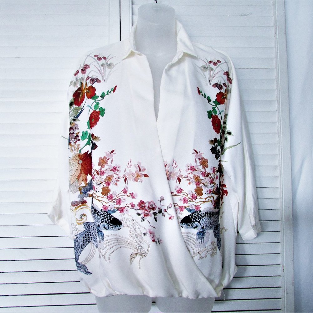 ZARA Zen Garden Koi Blouson Kimono Blouse XS